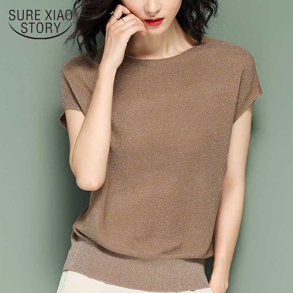short sleeve summer women fashion womens clothing plus size knitted blouse women shirts casual womens and bouses 210721, White
